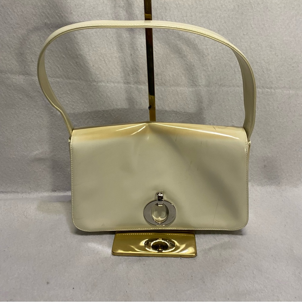 Christian Dior Patent Leather Vintage Handbag Off White